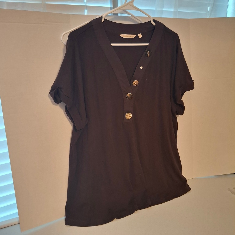 Soft Surroundings 1X Dark Brown Henley Tunic Mixed Button Short Sleeve Top SCG79